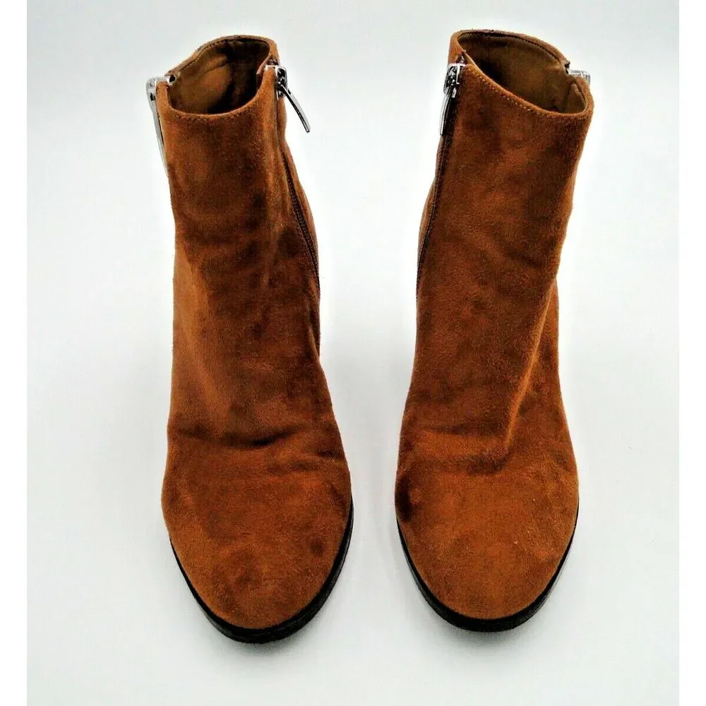 NINE WEST WNNEVA 2 Brown Suede‎ Leather Zip High Heel Ankle Boots Womens Size 7